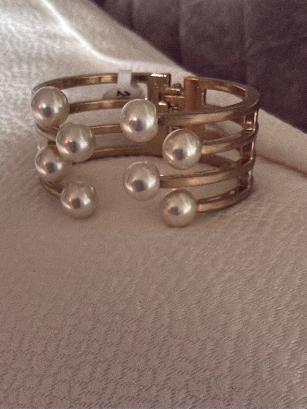 Gold Pearl Multi-Row Cuff Bracelet